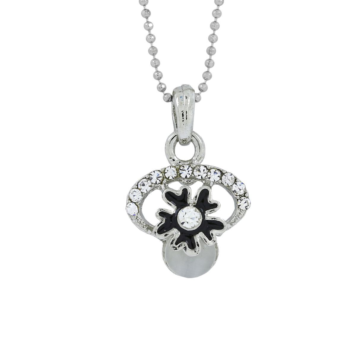 Enamel Flower Black American Diamond Pearl Necklace Pendant Chain Secondary image