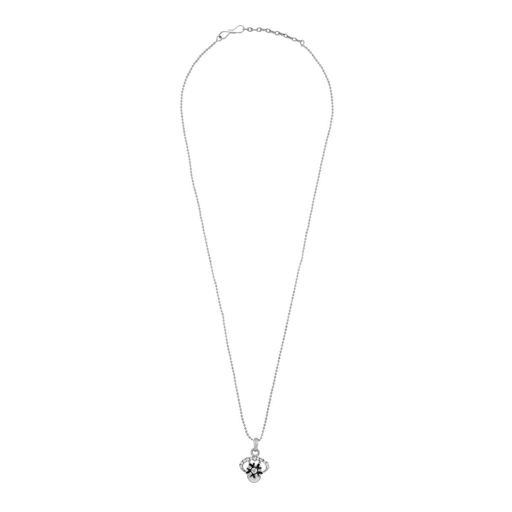 Enamel Flower Black American Diamond Pearl Necklace Pendant Chain