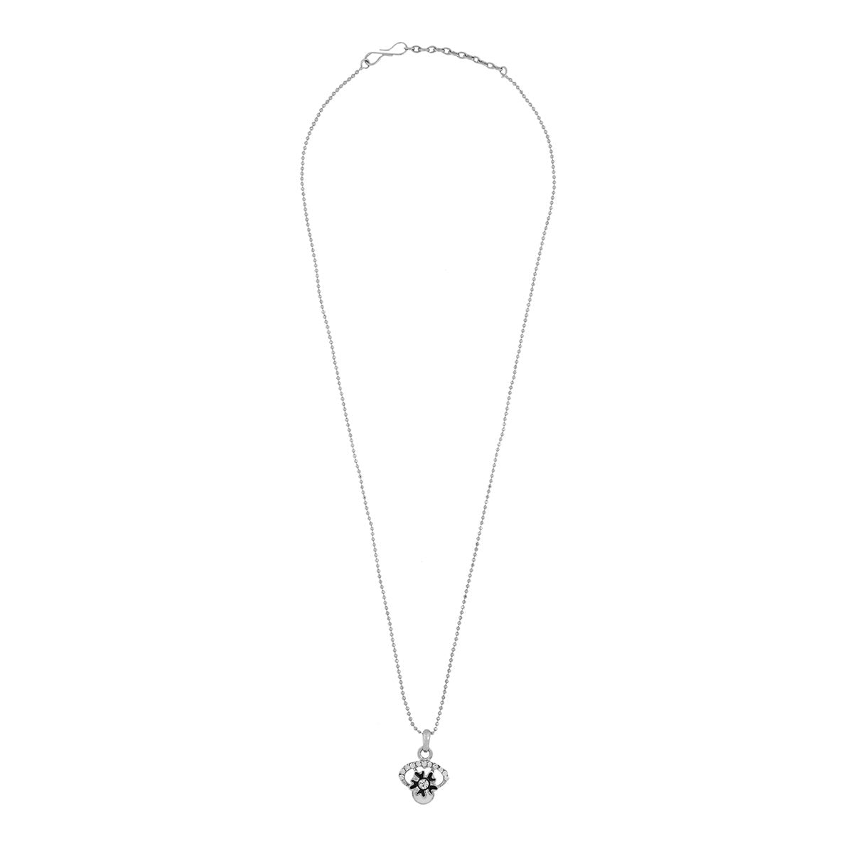 Enamel Flower Black American Diamond Pearl Necklace Pendant Chain