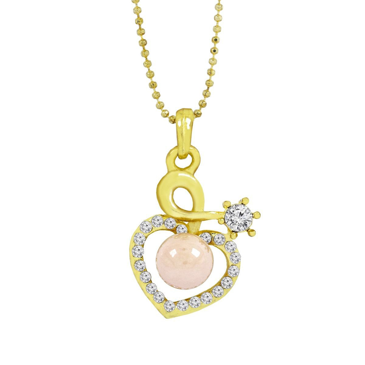 Heart Pink 18K Gold American Diamond Pearl Necklace Pendant Chain Secondary image