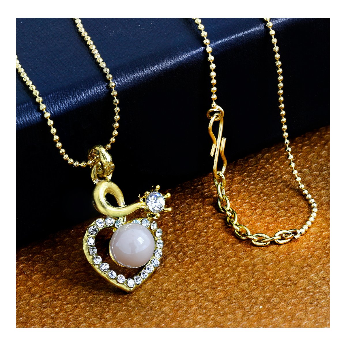 Heart Pink 18K Gold American Diamond Pearl Necklace Pendant Chain Main image