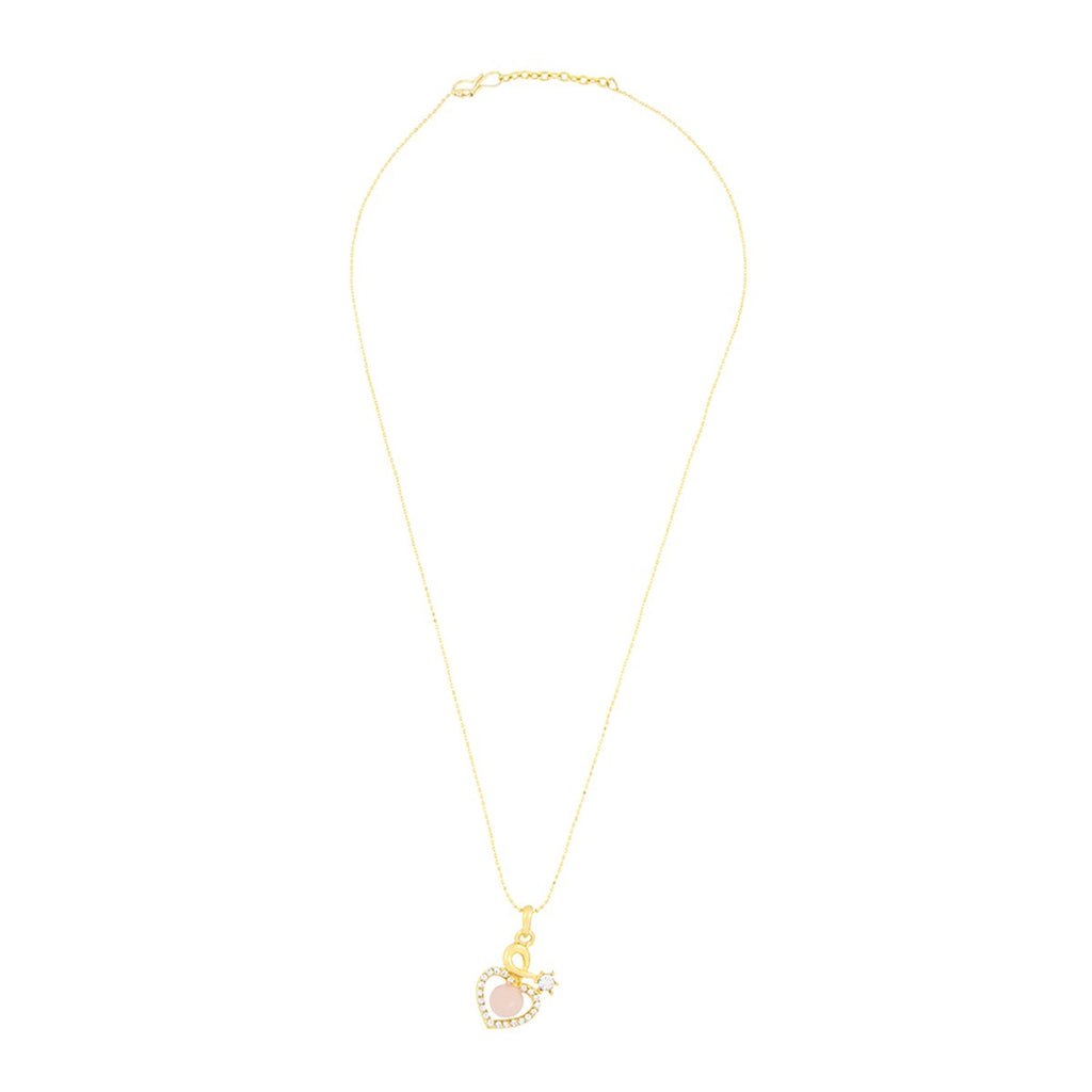 Heart Pink 18K Gold American Diamond Pearl Necklace Pendant Chain