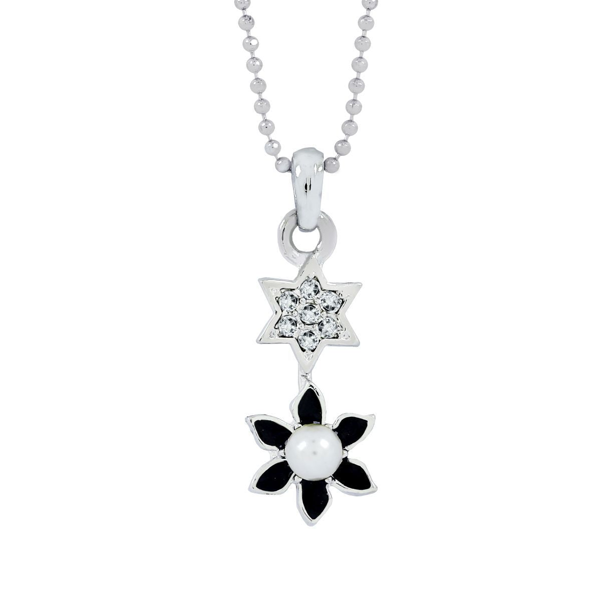Star Flower CZ Rhodium Black CZ Necklace Pendant Chain Bulk Secondary image
