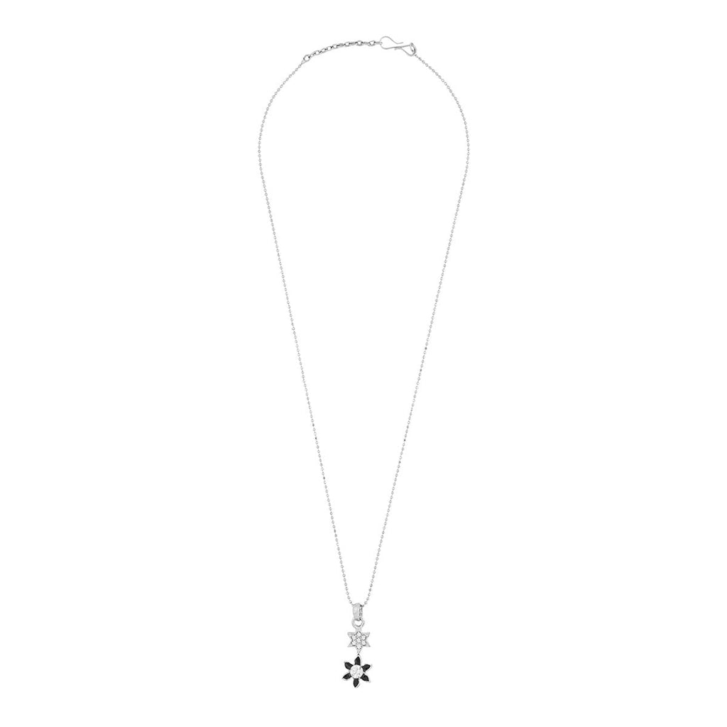 Star Flower CZ Rhodium Black CZ Necklace Pendant Chain Bulk
