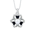 Enamel CZ Flower Black CZ Pearl Necklace Pendant Chain Bulk