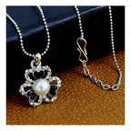 Enamel CZ Flower Black CZ Pearl Necklace Pendant Chain Bulk