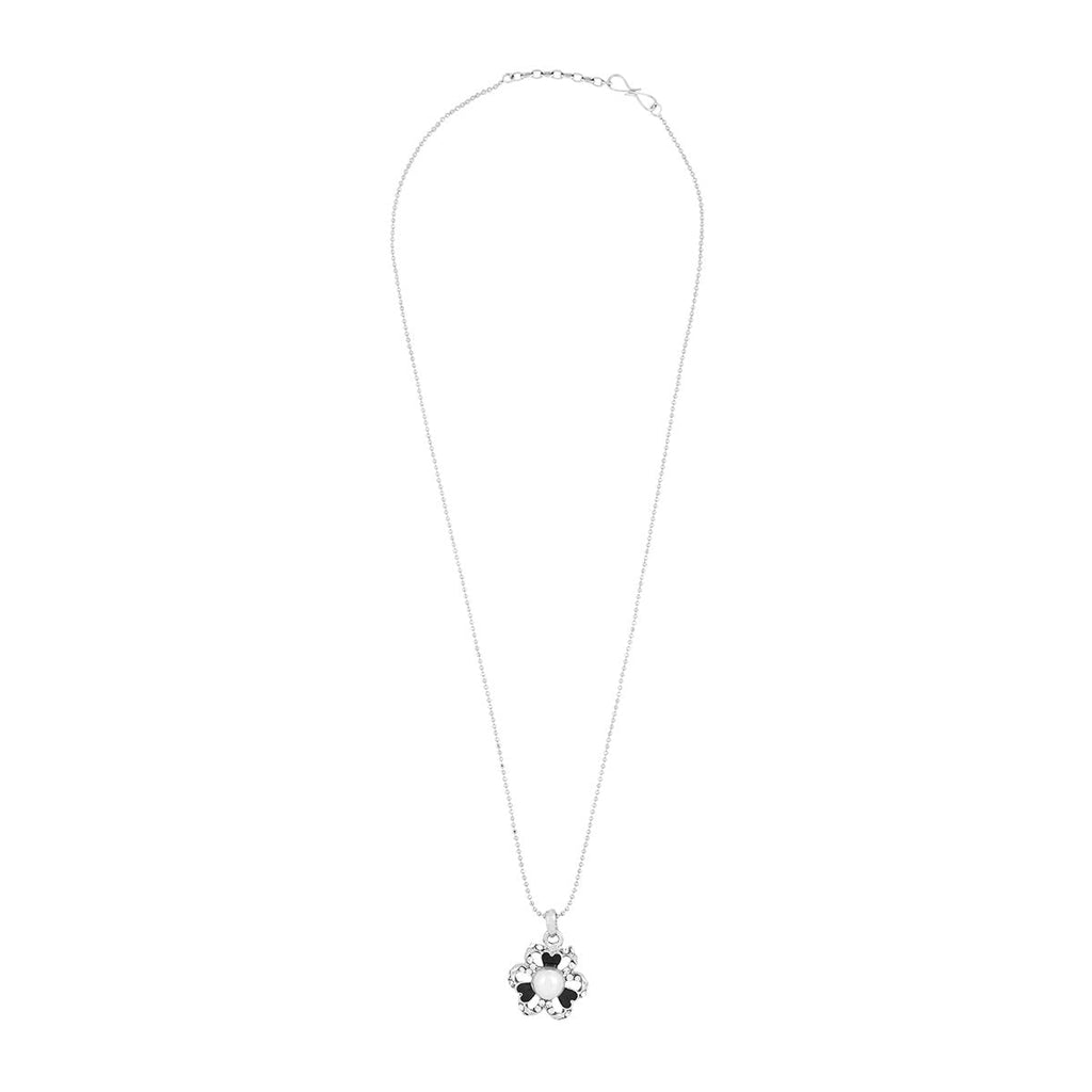 Enamel CZ Flower Black CZ Pearl Necklace Pendant Chain Bulk