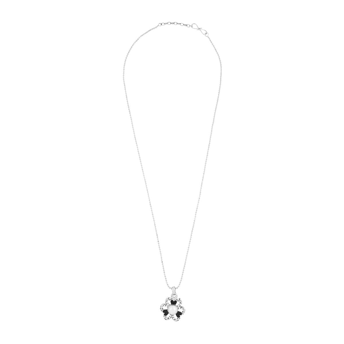 Enamel CZ Flower Black CZ Pearl Necklace Pendant Chain Bulk