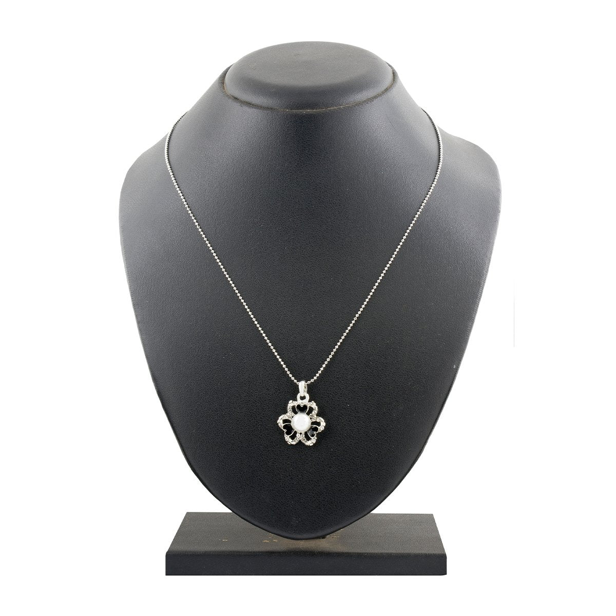 Enamel CZ Flower Black CZ Pearl Necklace Pendant Chain Bulk