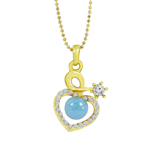 Heart 18K Gold Blue American Diamond Pearl Necklace Pendant Chain Secondary image