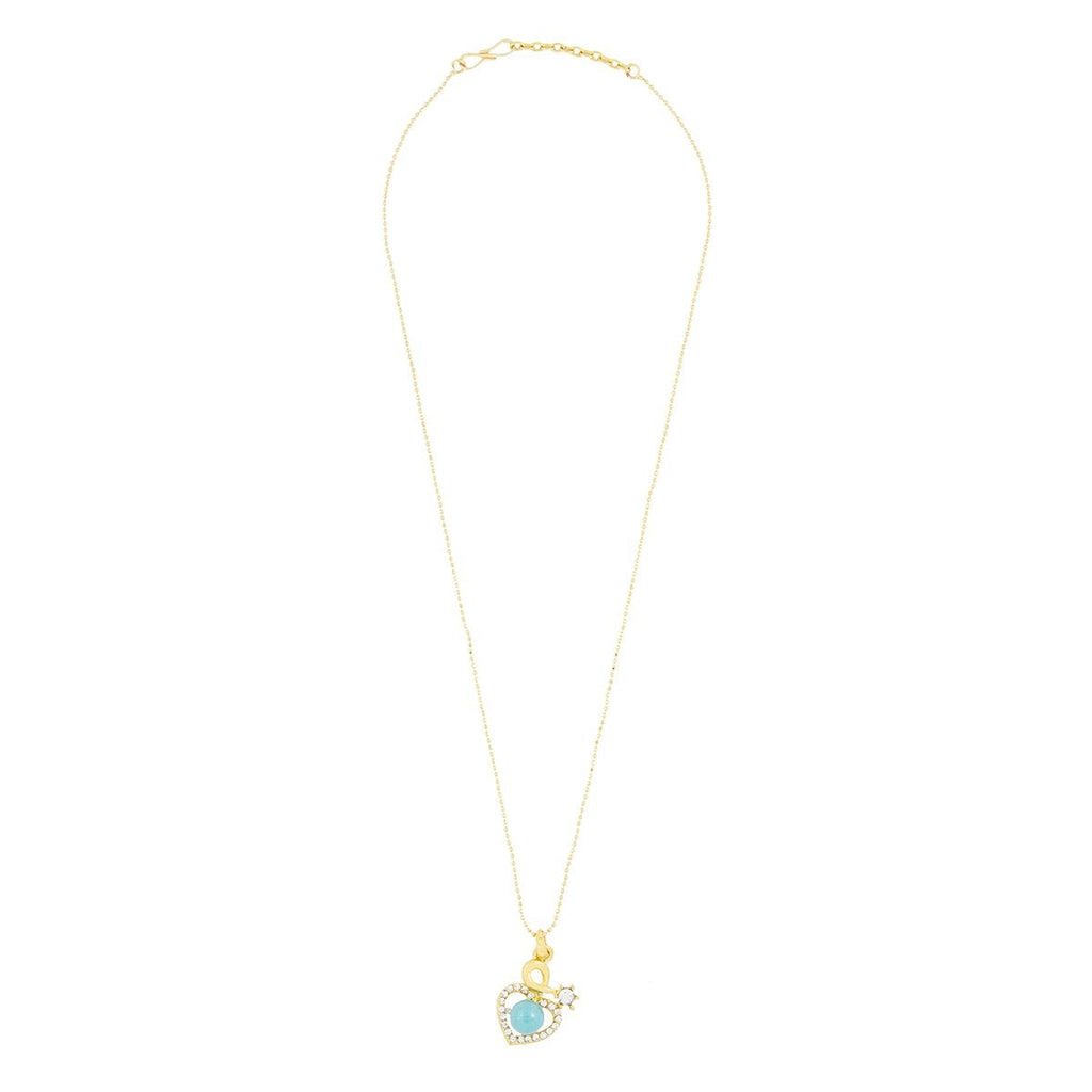 Heart 18K Gold Blue American Diamond Pearl Necklace Pendant Chain