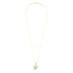 Heart 18K Gold Blue American Diamond Pearl Necklace Pendant Chain