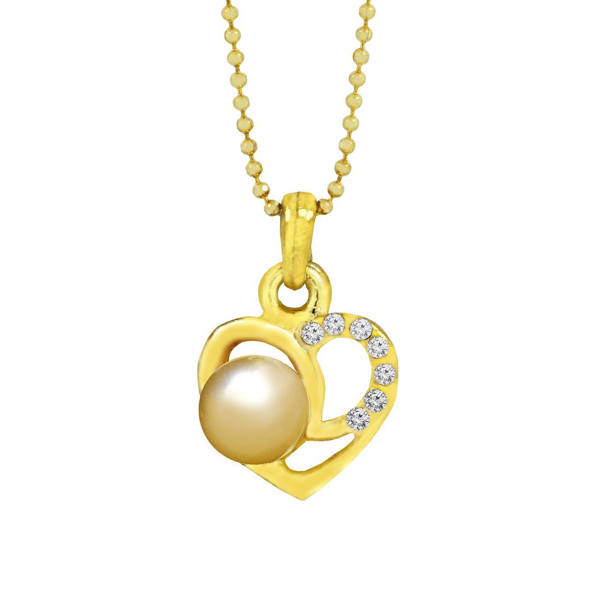 Heart CZ 18K Gold American Diamond Pearl Necklace Pendant Chain Bulk