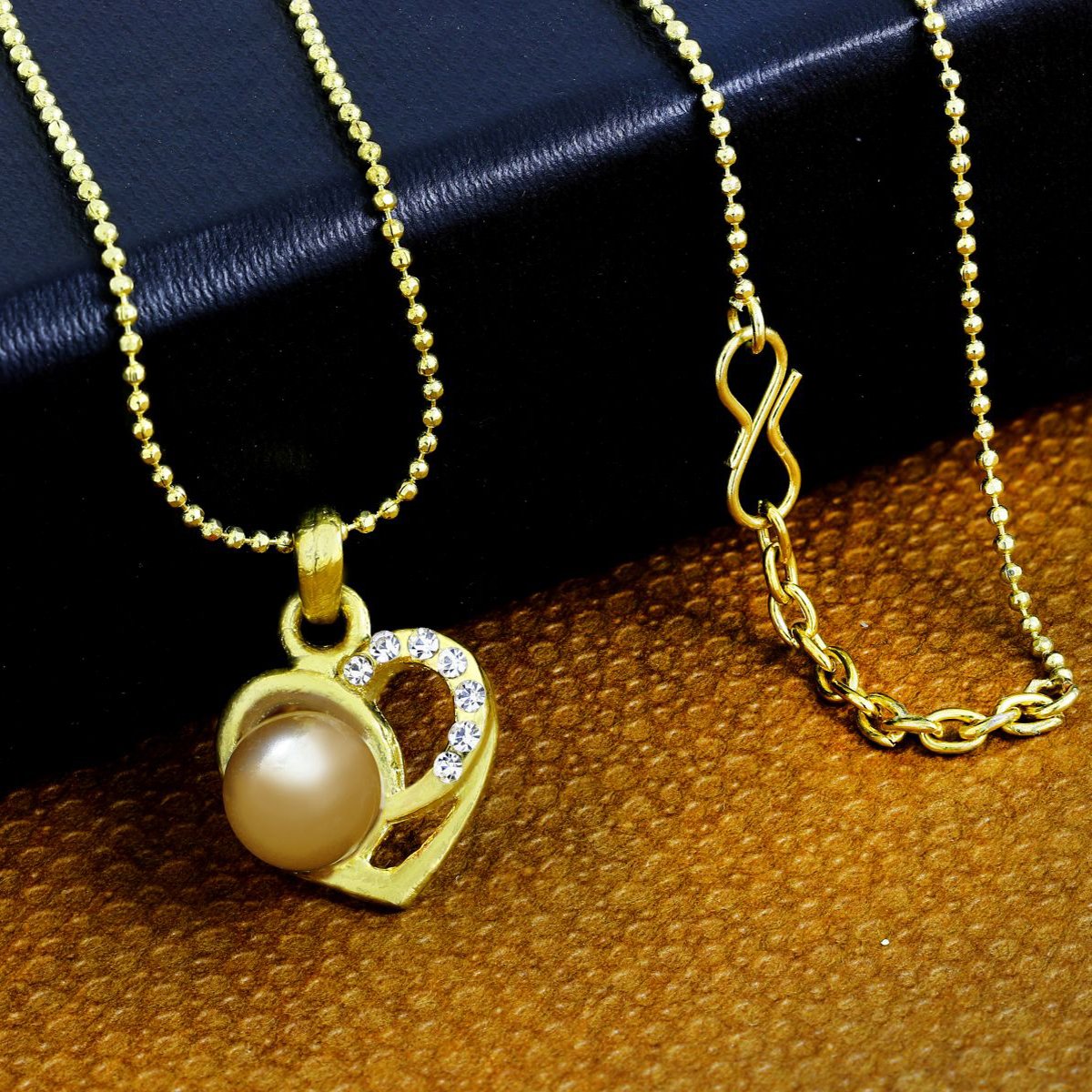 Heart CZ 18K Gold American Diamond Pearl Necklace Pendant Chain Bulk
