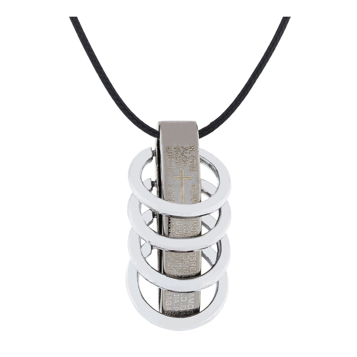 Funky Punk Biker 5 Rings Black Stainless Steel Pendant Necklace Chain For Men Main image