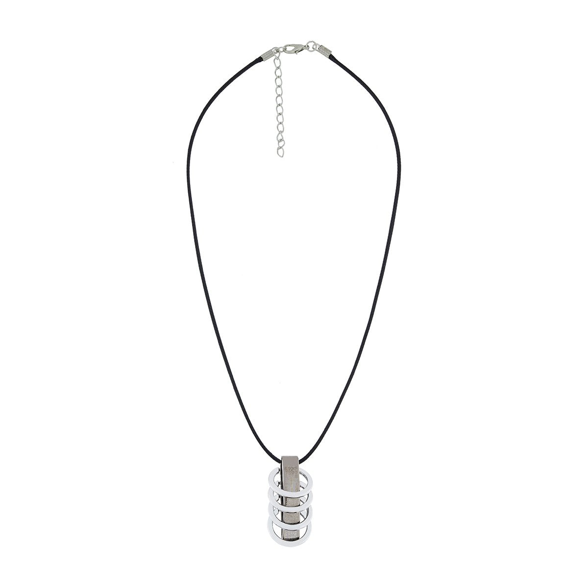Funky Punk Biker 5 Rings Black Stainless Steel Pendant Necklace Chain For Men