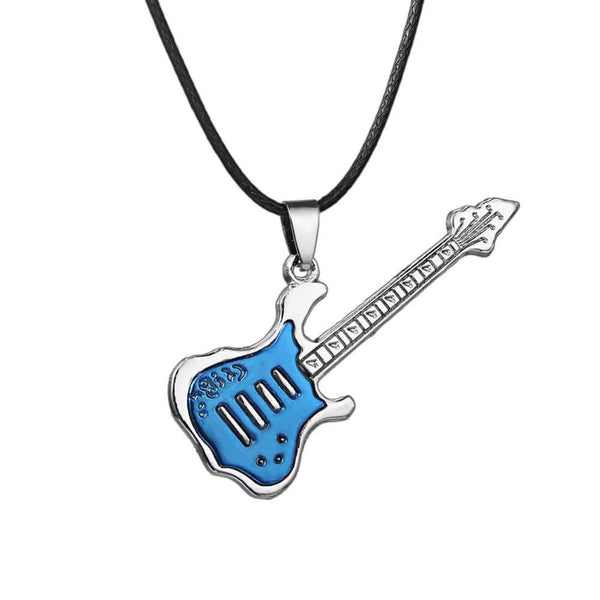 Funky Music Guitar Blue Stainless Steel Pendant Necklace Chain Bulk Secondary image