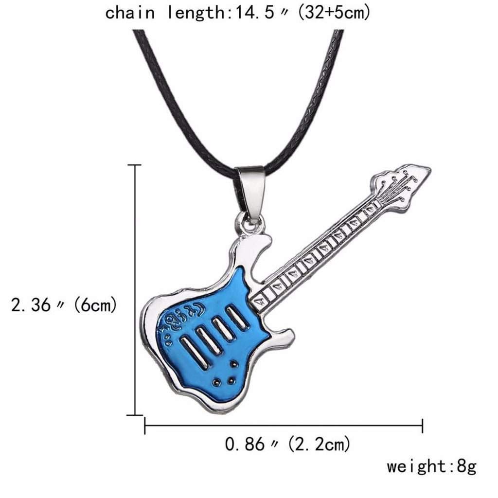 Funky Music Guitar Blue Stainless Steel Pendant Necklace Chain Bulk