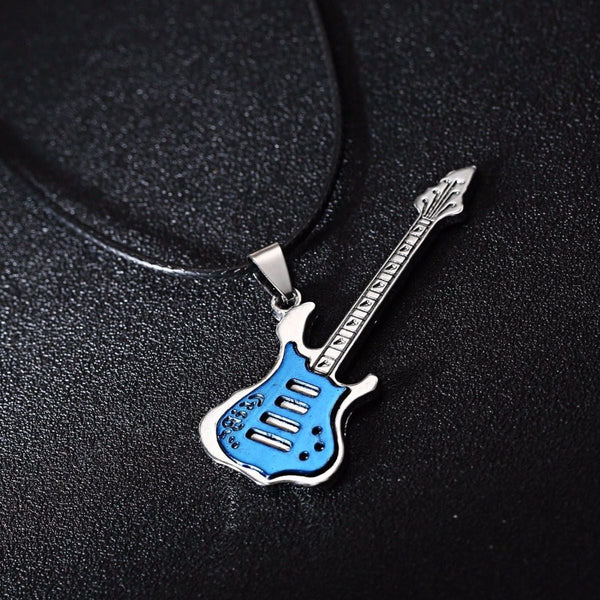 Funky Music Guitar Blue Stainless Steel Pendant Necklace Chain Bulk Main image