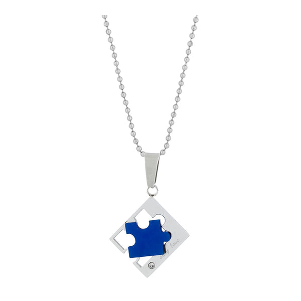 Love Puzzle Blue Silver Stainless Steel Couple Pendant Chain Necklace Secondary image