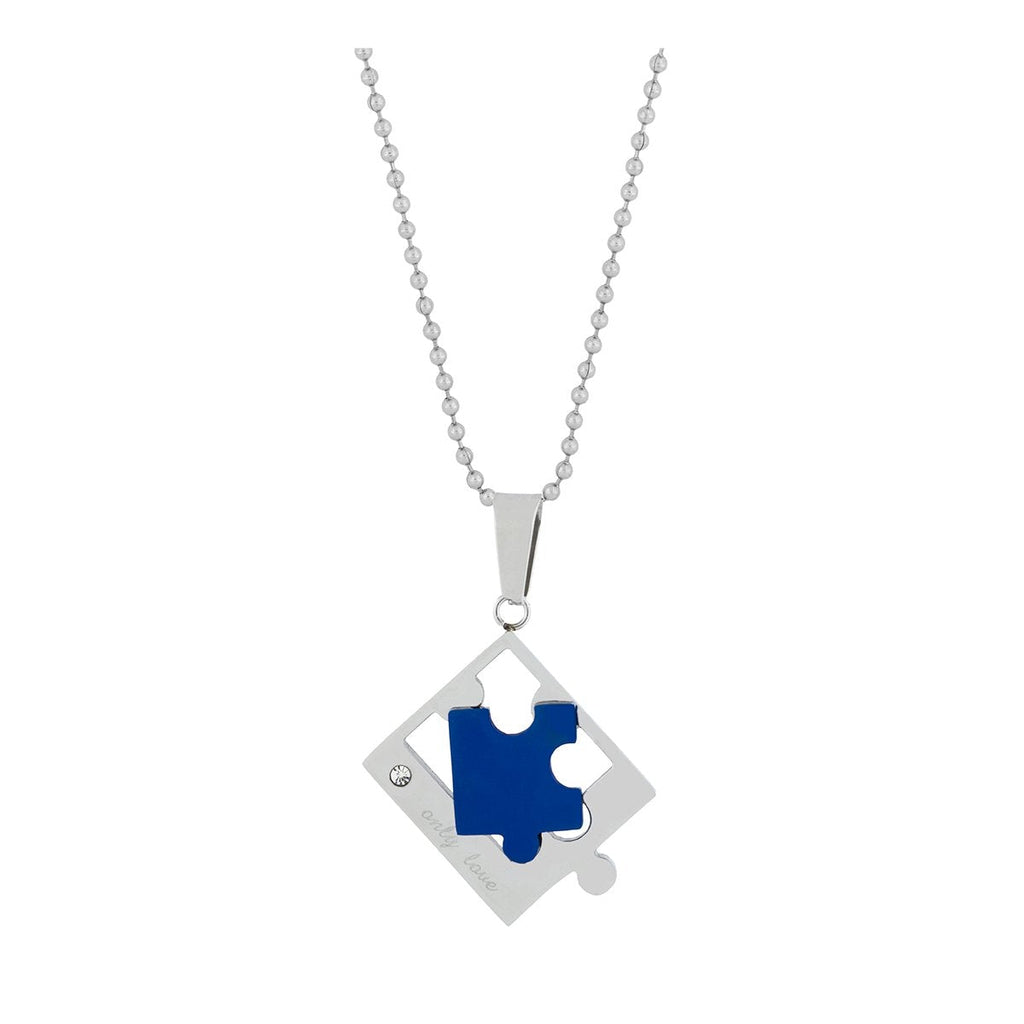 Love Puzzle Blue Silver Stainless Steel Couple Pendant Chain Necklace For Men