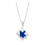 Love Puzzle Blue Silver Stainless Steel Couple Pendant Chain Necklace For Men