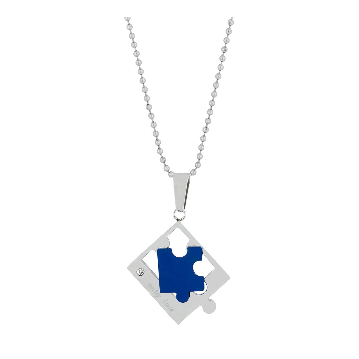 Love Puzzle Blue Silver Stainless Steel Couple Pendant Chain Necklace For Men