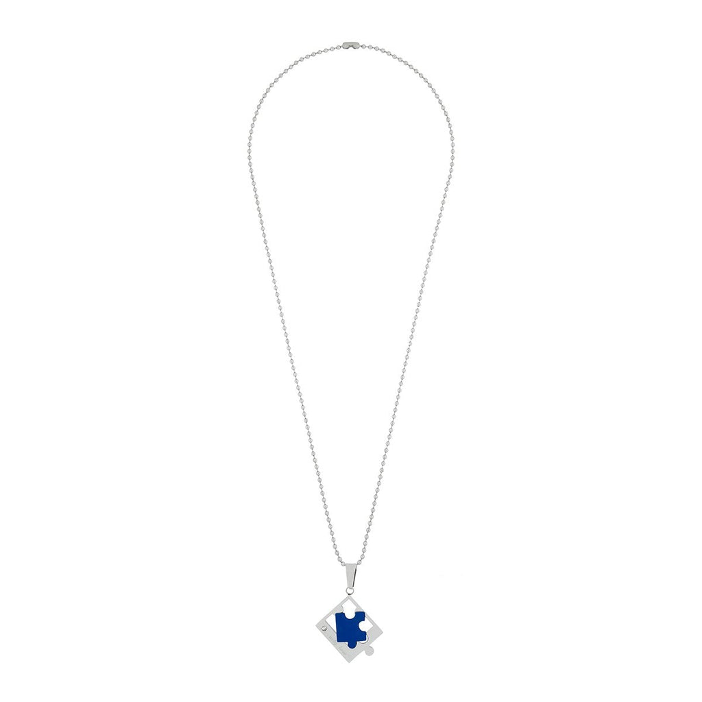 Love Puzzle Blue Silver Stainless Steel Couple Pendant Chain Necklace For Men