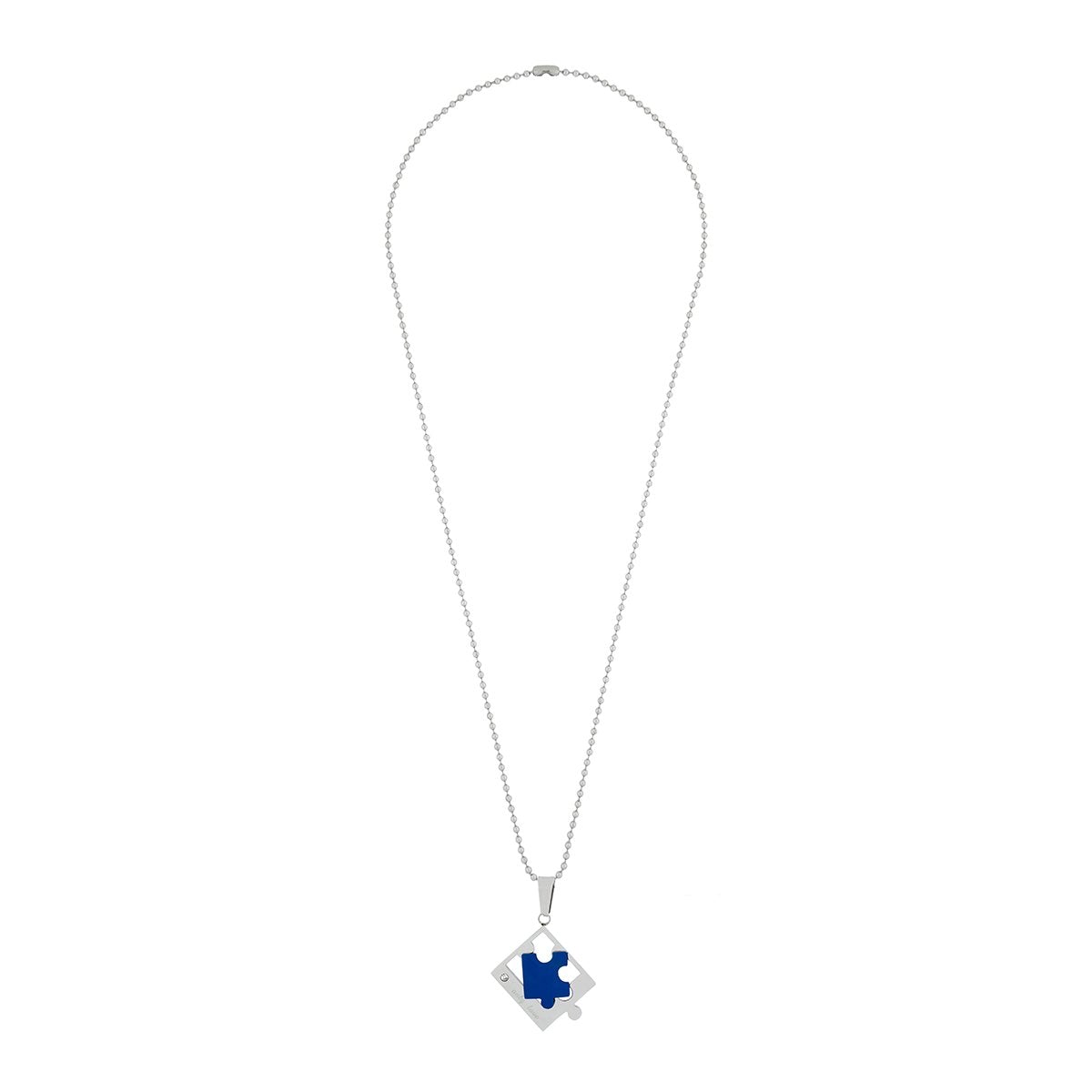 Love Puzzle Blue Silver Stainless Steel Couple Pendant Chain Necklace For Men