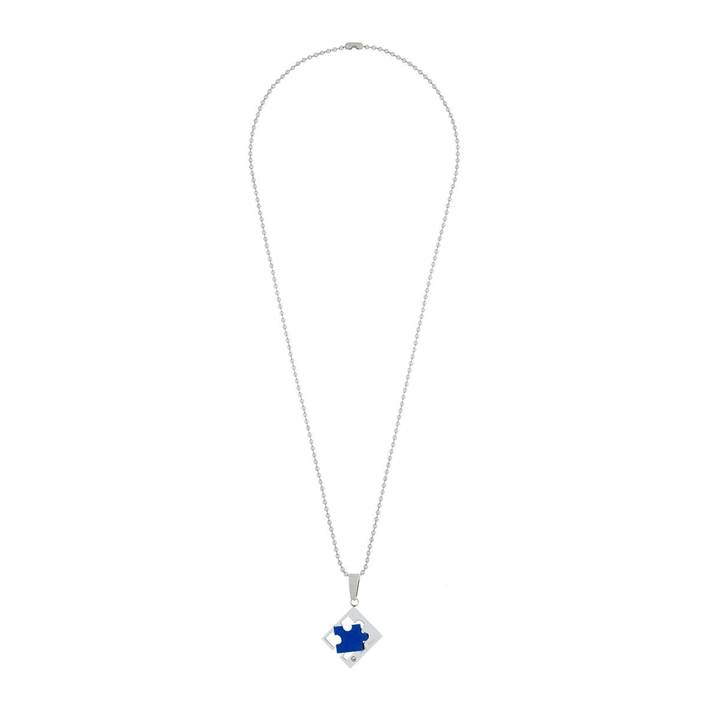 Love Puzzle Blue Silver Stainless Steel Couple Pendant Chain Necklace For Men