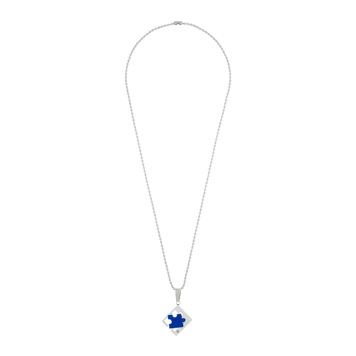 Love Puzzle Blue Silver Stainless Steel Couple Pendant Chain Necklace For Men