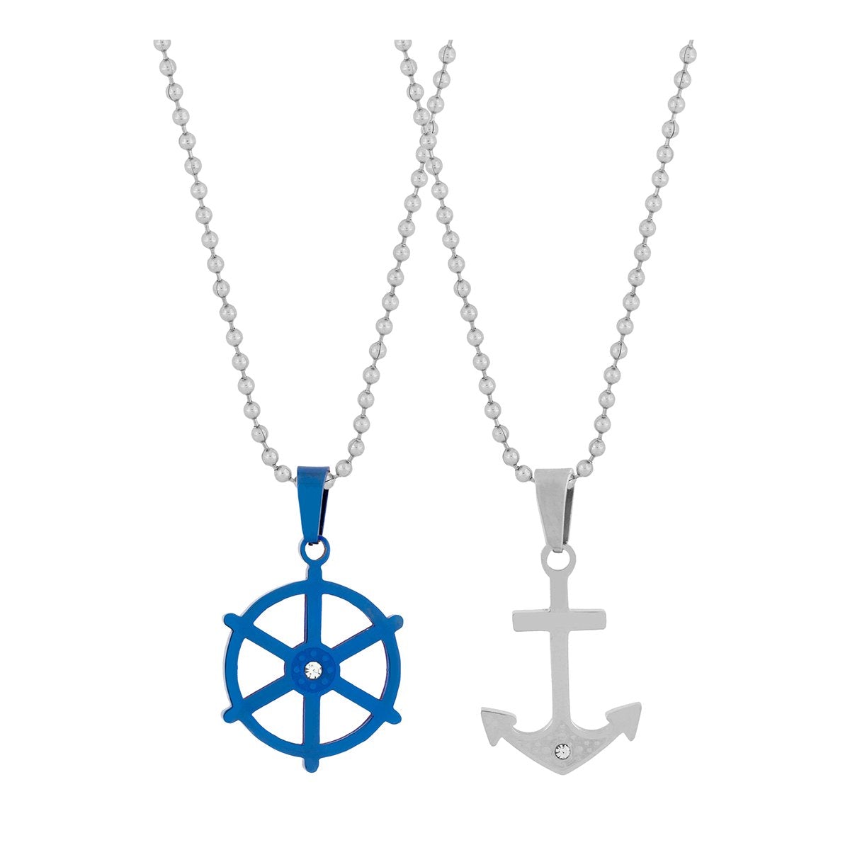 Anchor Rhodium Blue Silver Stainless Steel Combo Couple Pendant Chain Main image