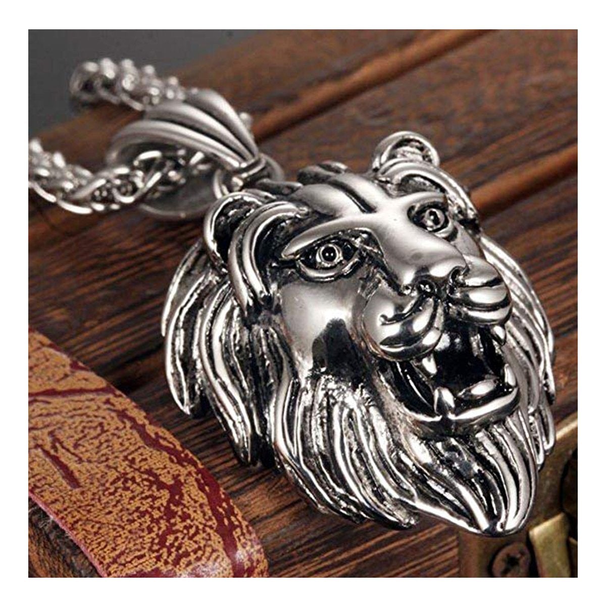 Lion Dragon Silver Stainless Steel Gift Pendant Chain Necklace Bulk