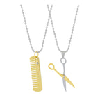 Comb Scissor Love Gold Silver Stainless Steel Couple Pendant Chain For Men