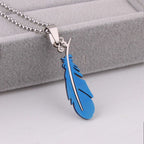 Birds Feather Rhodium CZ Stainless Steel Blue Pendant Chain Bulk
