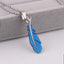 Birds Feather Rhodium CZ Stainless Steel Blue Pendant Chain Bulk