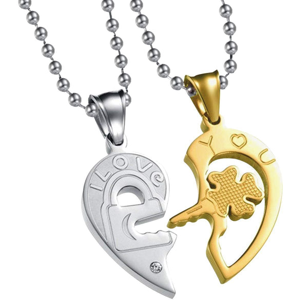 Heart Valentine Gold Silver Stainless Steel Couple Pendant Chain Bulk Secondary image