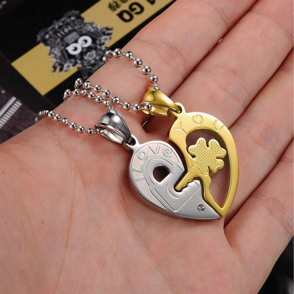 Heart Valentine Gold Silver Stainless Steel Couple Pendant Chain Bulk Main image