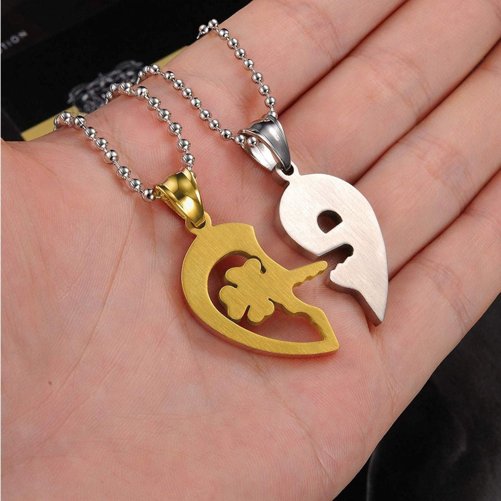 Heart Valentine Gold Silver Stainless Steel Couple Pendant Chain Bulk