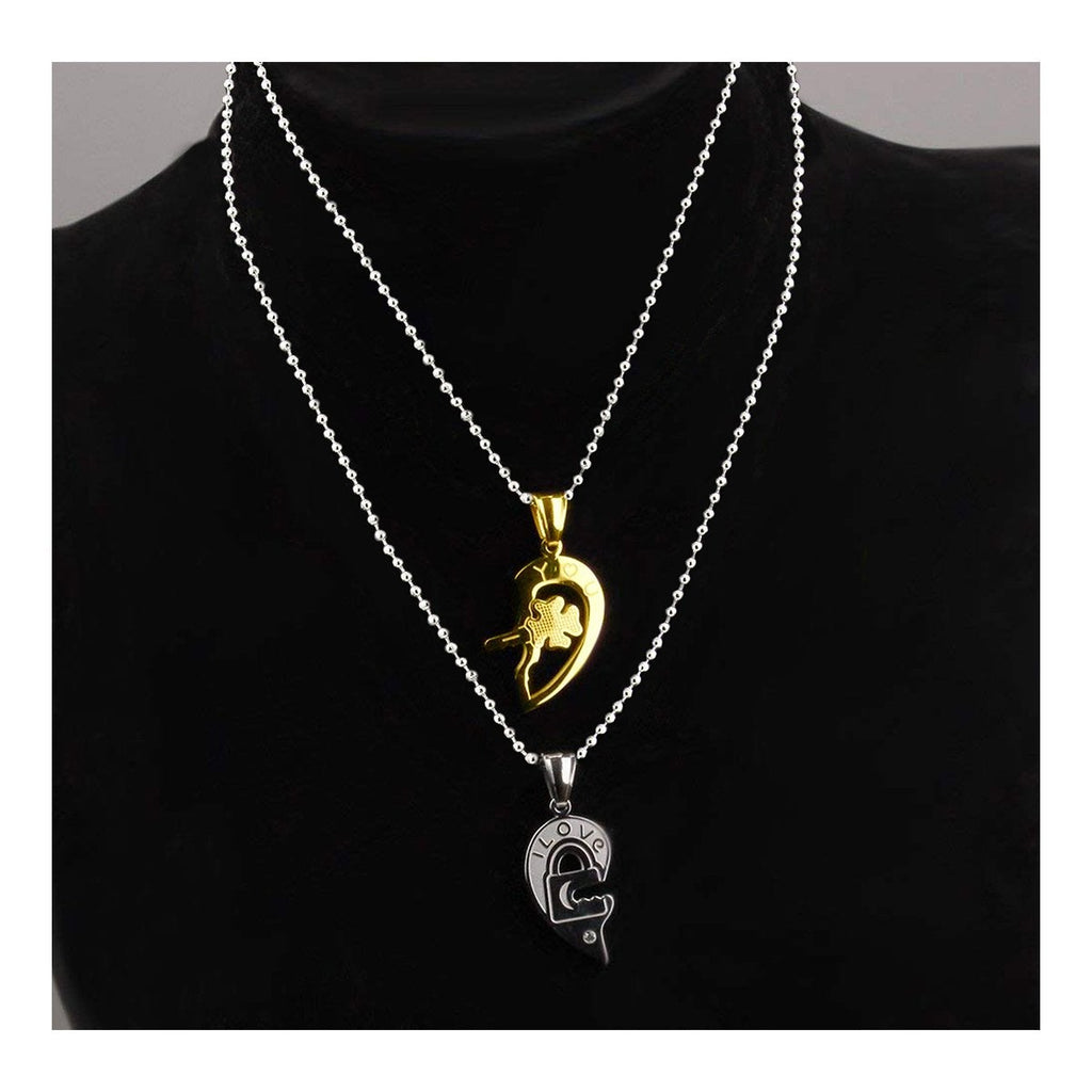 Heart Valentine Gold Silver Stainless Steel Couple Pendant Chain Bulk
