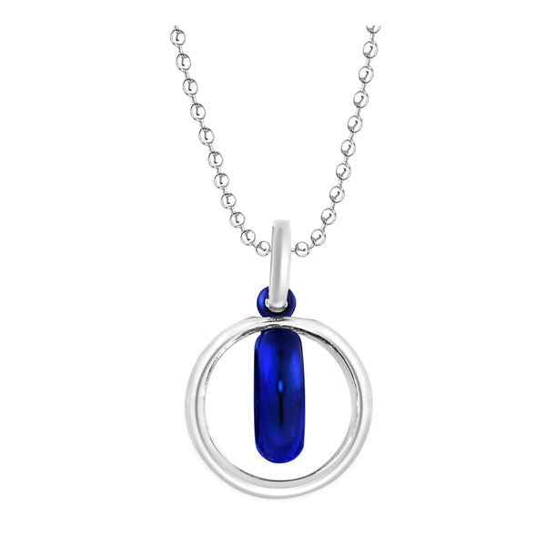 Dual Inside Ring Stainless Steel Blue Silver Pendant Chain Necklace Main image