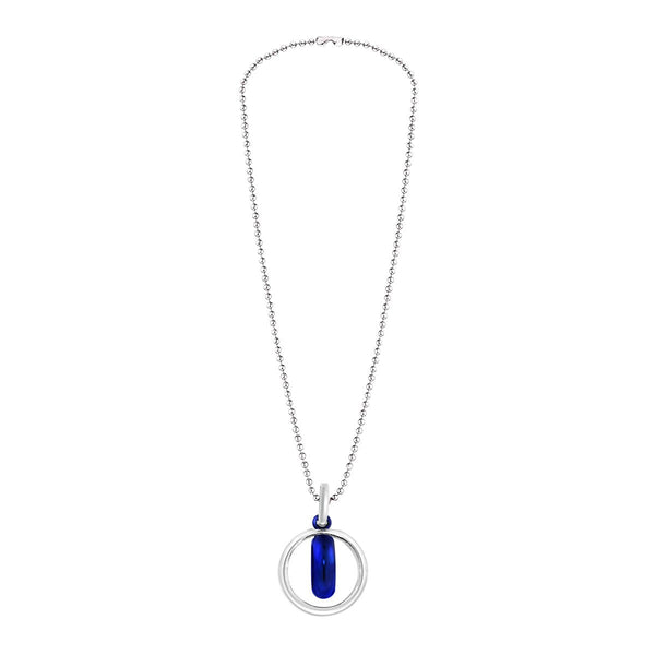 Dual Inside Ring Stainless Steel Blue Silver Pendant Chain Necklace Secondary image