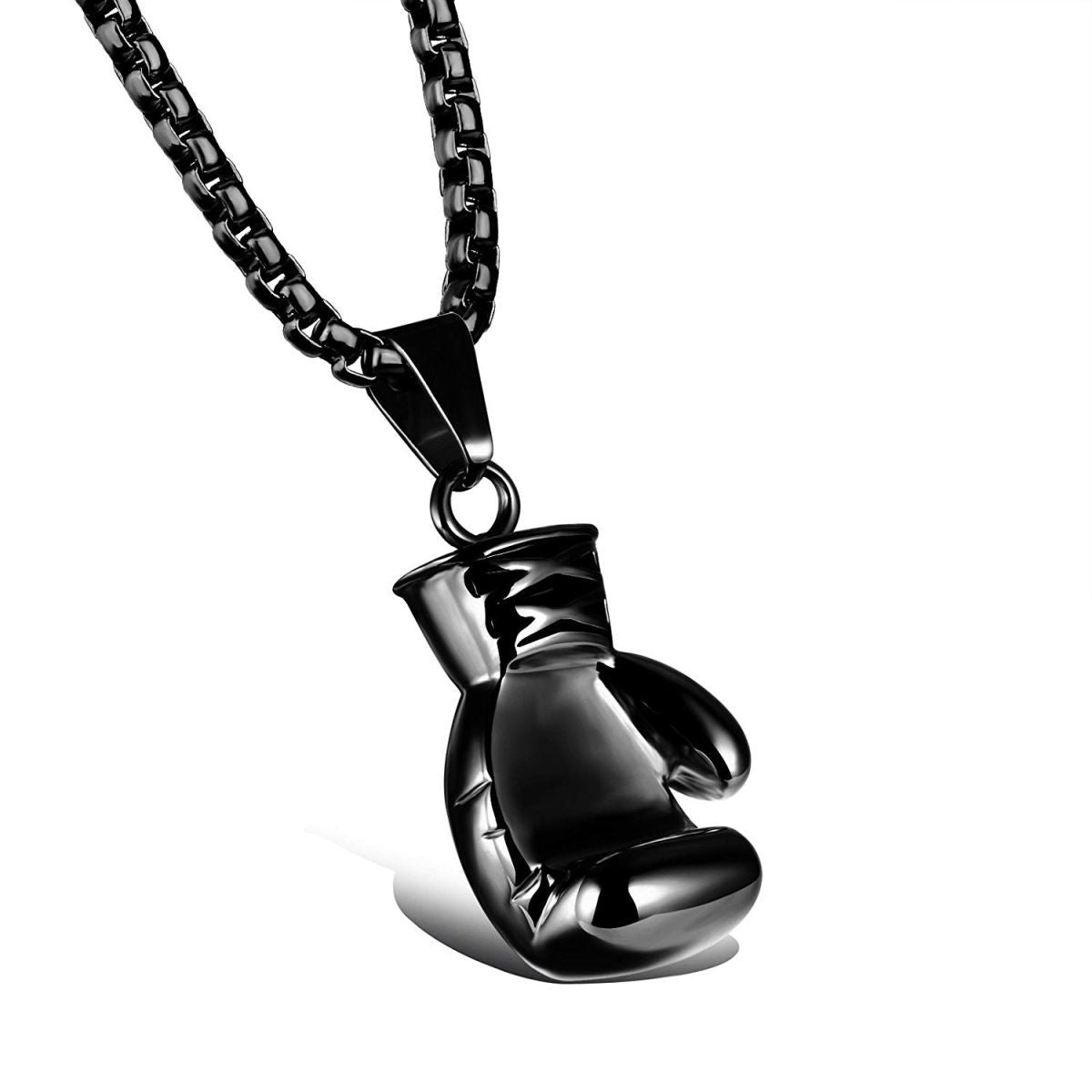 Glossy Boxing Glove Black Silver Stainless Steel Pendant Chain Bulk