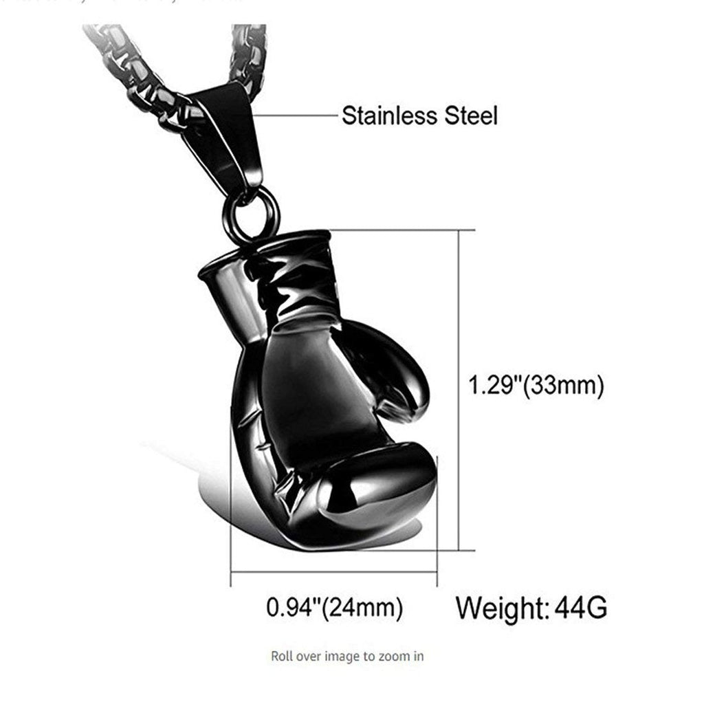 Glossy Boxing Glove Black Silver Stainless Steel Pendant Chain Bulk