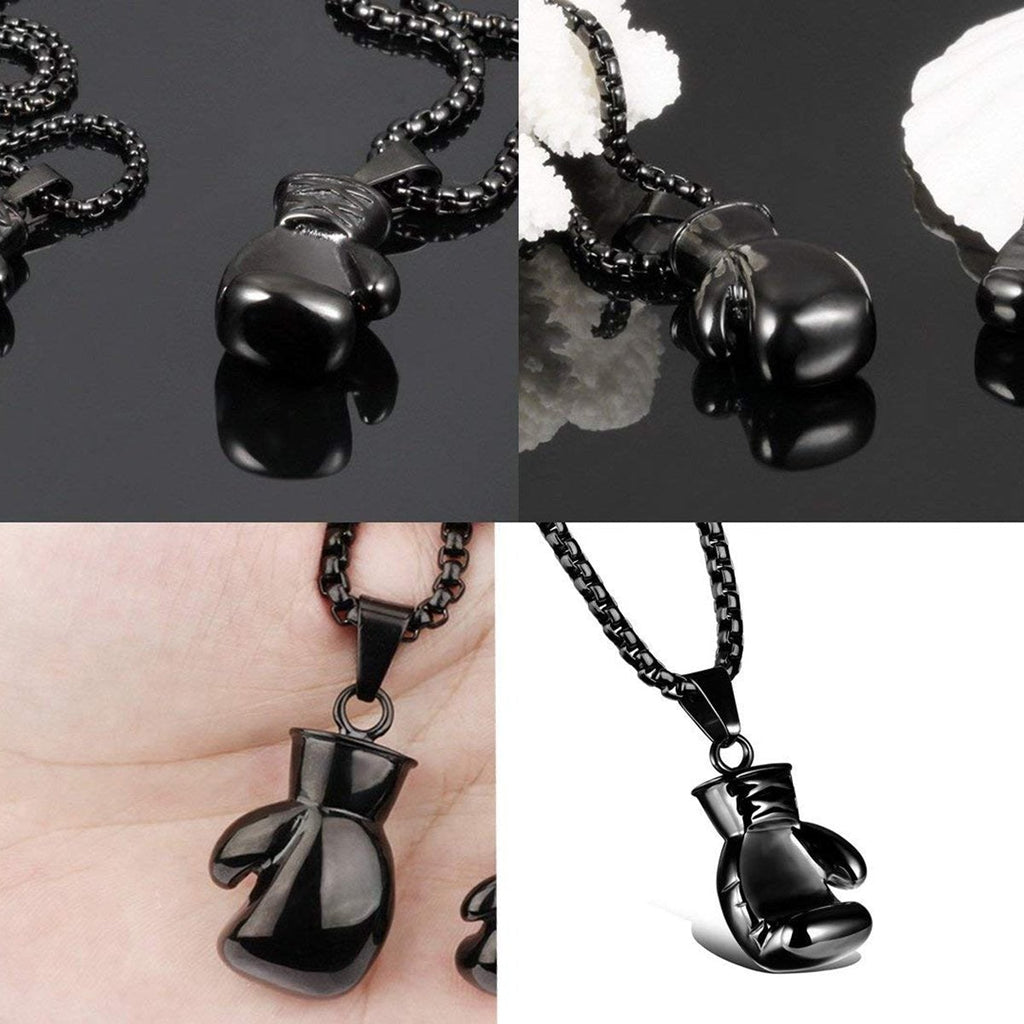 Glossy Boxing Glove Black Silver Stainless Steel Pendant Chain Bulk