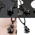 Glossy Boxing Glove Black Silver Stainless Steel Pendant Chain Bulk