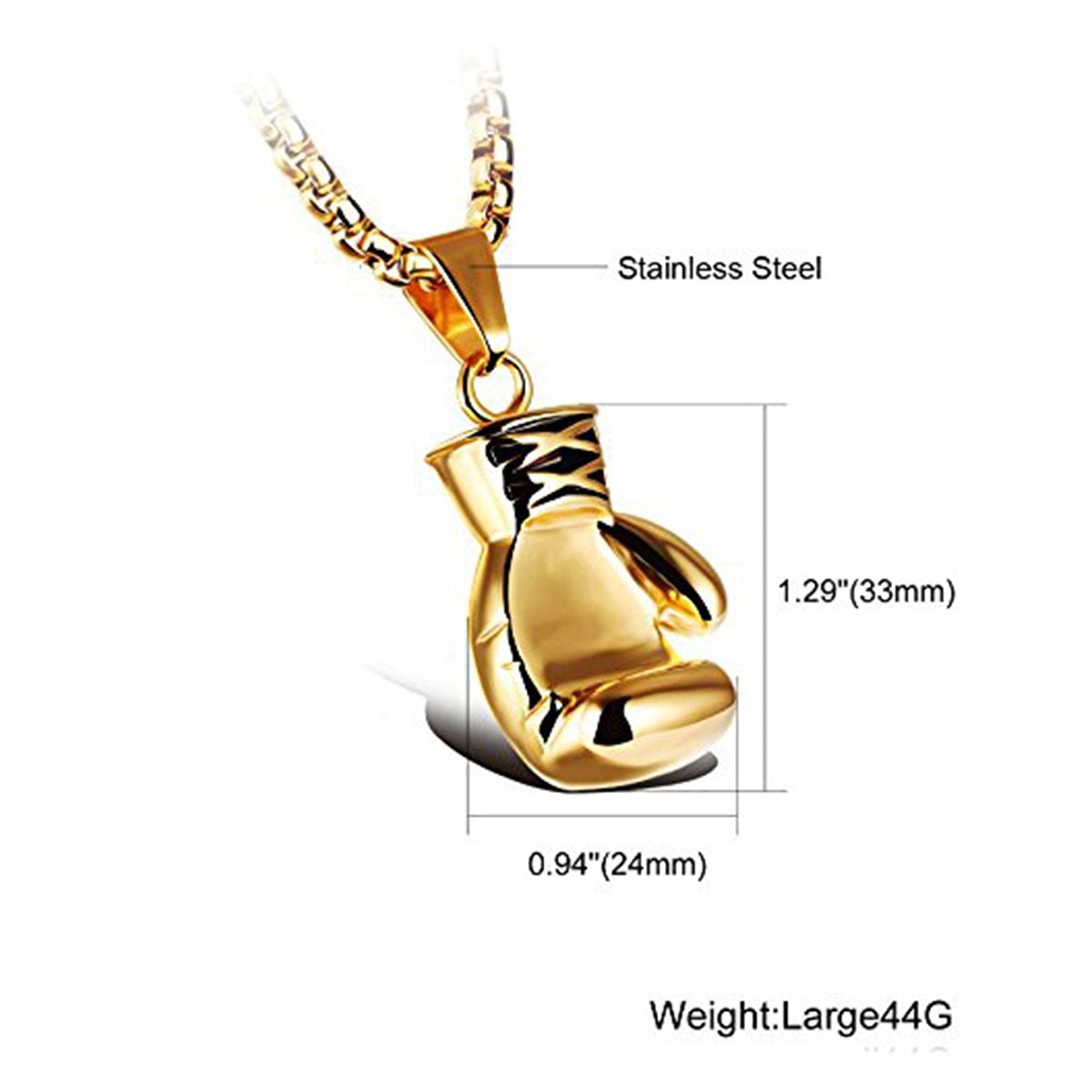 Glossy Boxing Glove 18K Gold 316L Stainless Steel Pendant Chain Bulk