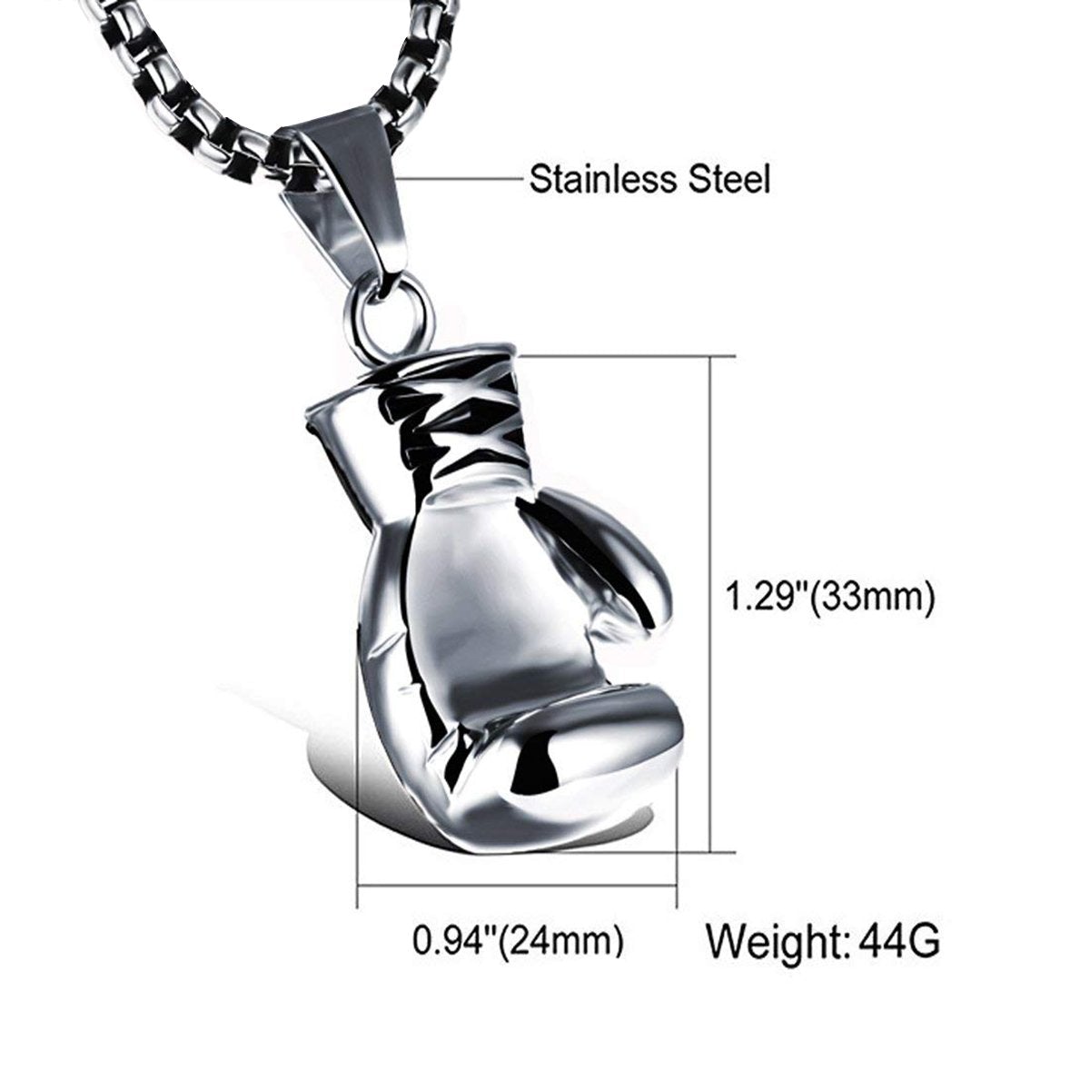 Glossy Boxing Glove Silver Rhodium Stainless Steel Pendant Chain Bulk
