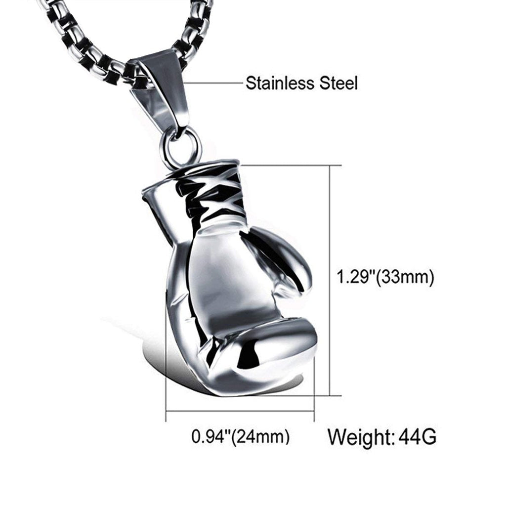 Glossy Boxing Glove Silver Rhodium Stainless Steel Pendant Chain Bulk
