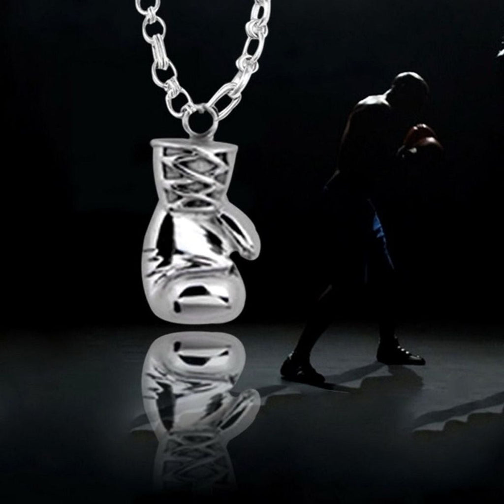 Glossy Boxing Glove Silver Rhodium Stainless Steel Pendant Chain Bulk